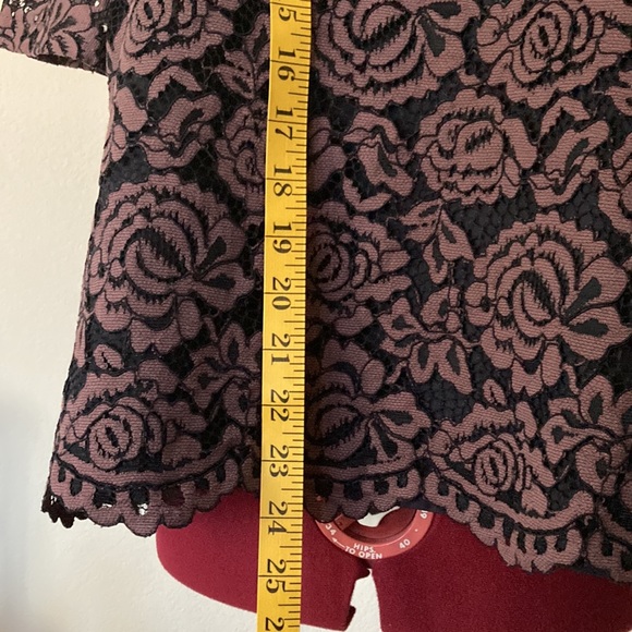 Ann Taylor size XL lace rose plum color short sleeves blouse with black lining. - Picture 3 of 8